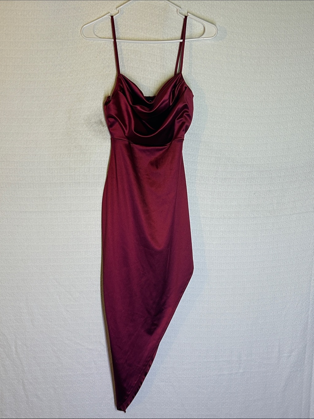 Windsor Wine Satin Asymmetrical Slip Dress